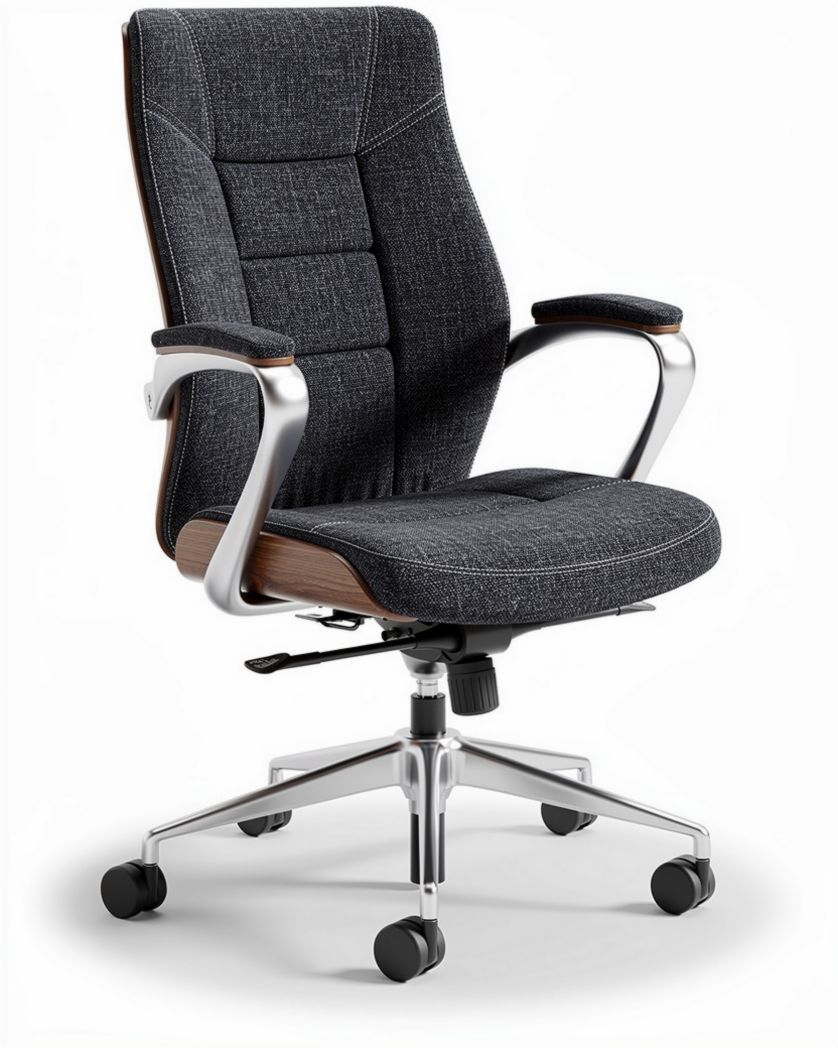 Bureaustoel van stof met armleuningen en zilverkleurig onderstel 50 x 60 x 105cm