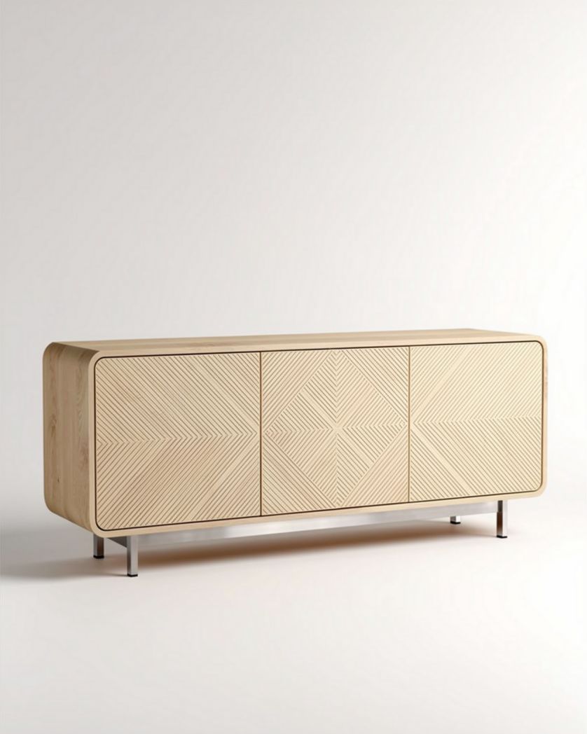 Houten dressoir met geometrisch patroon 150 x 40 x 80 cm naturel kleur