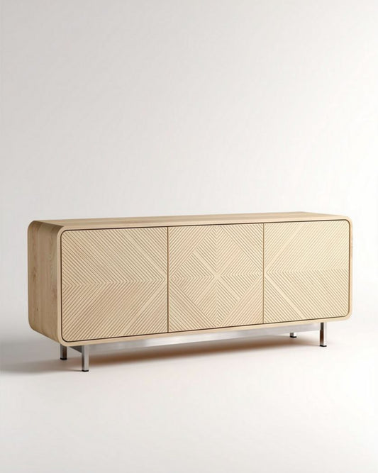 Houten dressoir met geometrisch patroon 150 x 40 x 80 cm naturel kleur