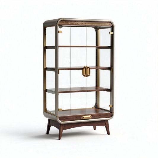 glazen vitrinekast van hout en metaal met gouden accenten 80 x 40 x 160cm
