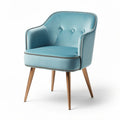 Gestoffeerde stoel van blauw fluweel met houten poten 70 x 70 x 80cm
