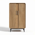 Houten kast met ribbelpanelen en metalen handgrepen 70 x 40 x 120cm