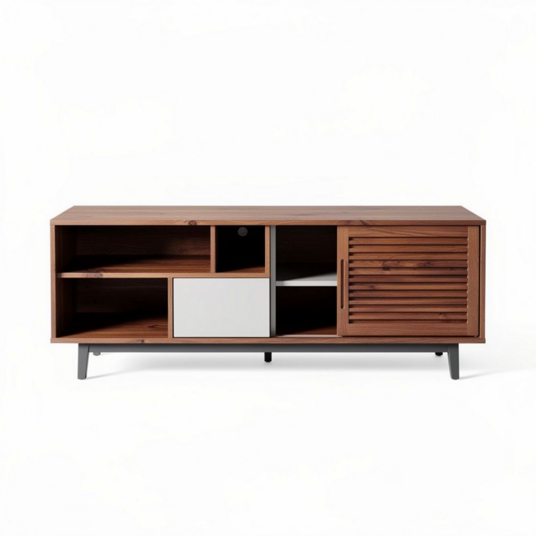 Houten tv-meubel met open planken en schuifdeuren 120 x 40 x 50cm