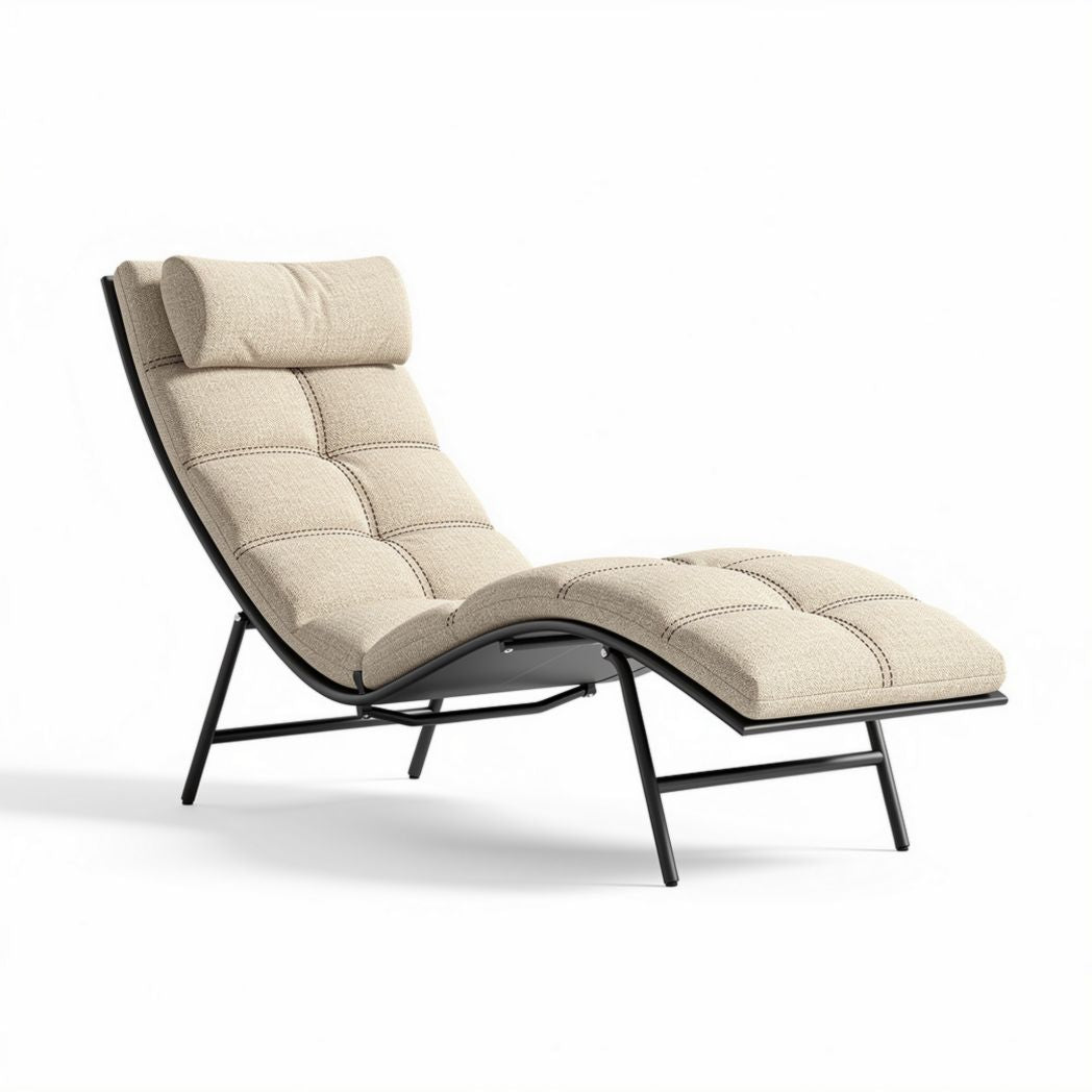 Lounge chaise longue van stof met metalen frame in beige 150 x 60 x 70cm