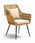 Rieten fauteuil met kussen en metalen poten 70 x 70 x 90cm naturel beige