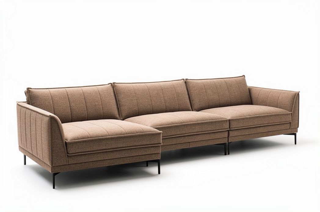 L-vormige bank met stof bekleding in bruin 210 x 90 x 85cm
